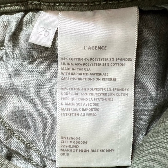 NWOT L’Agence Margot High Rise Skinny Crop Jeans in Gris/ Green Women’s Sz 25 - Picture 4 of 5